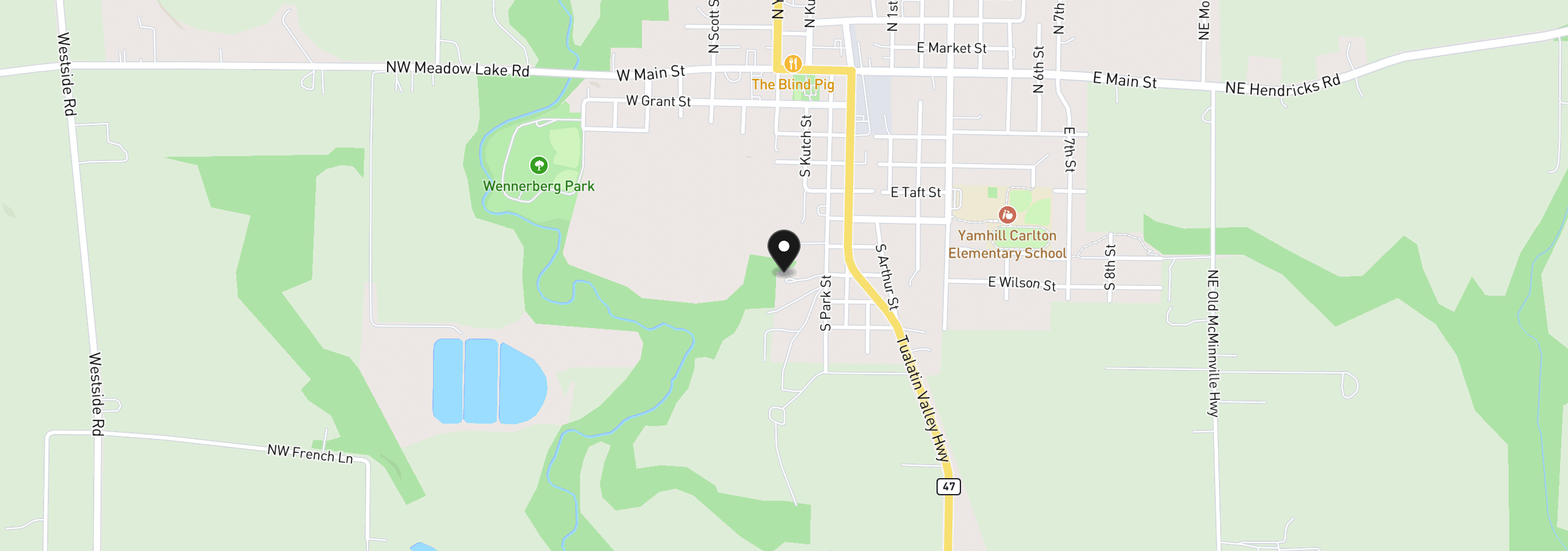 Map showing the location of 801 S Park St, Carlton, OR 97111