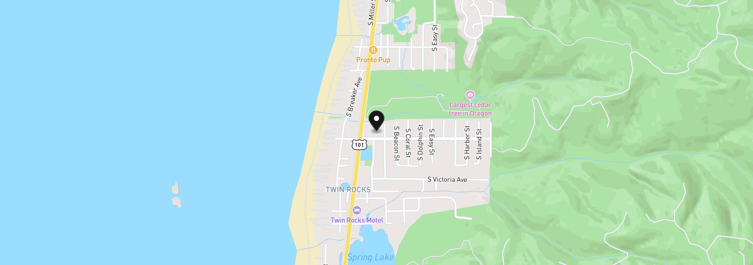 Map showing the location of Front St, Rockaway Beach, OR 97136