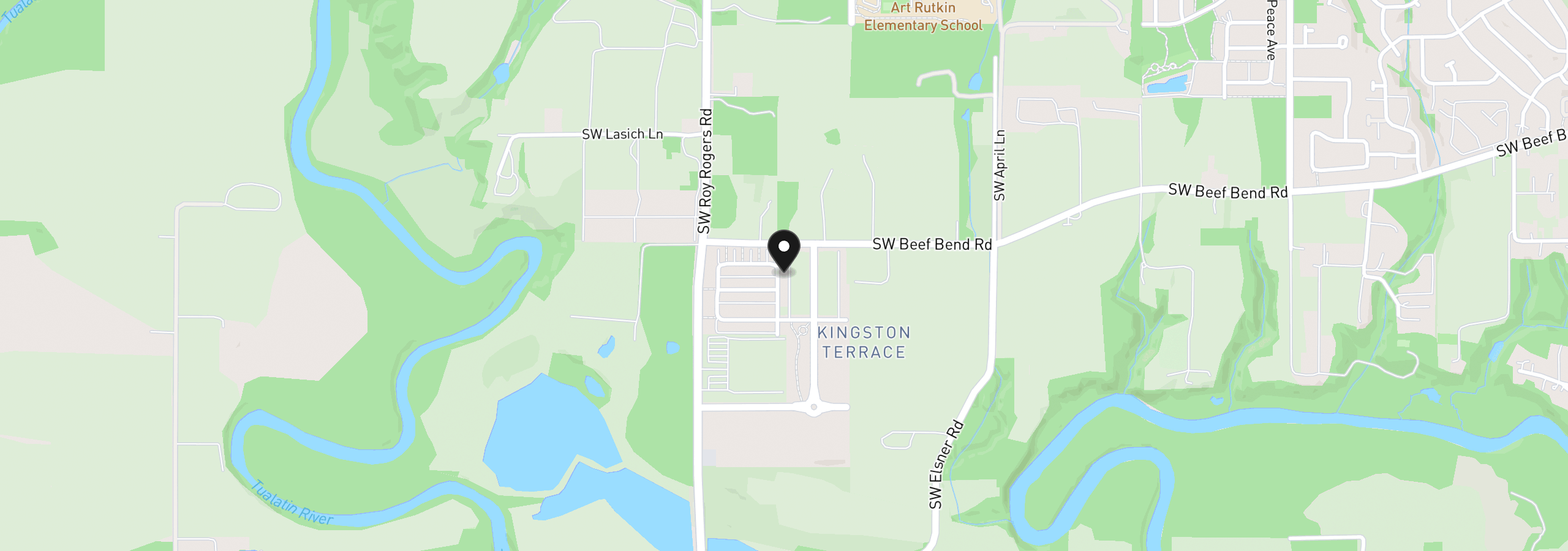Map showing the location of 16588 SW Gypsum Ter, King City, OR 97140