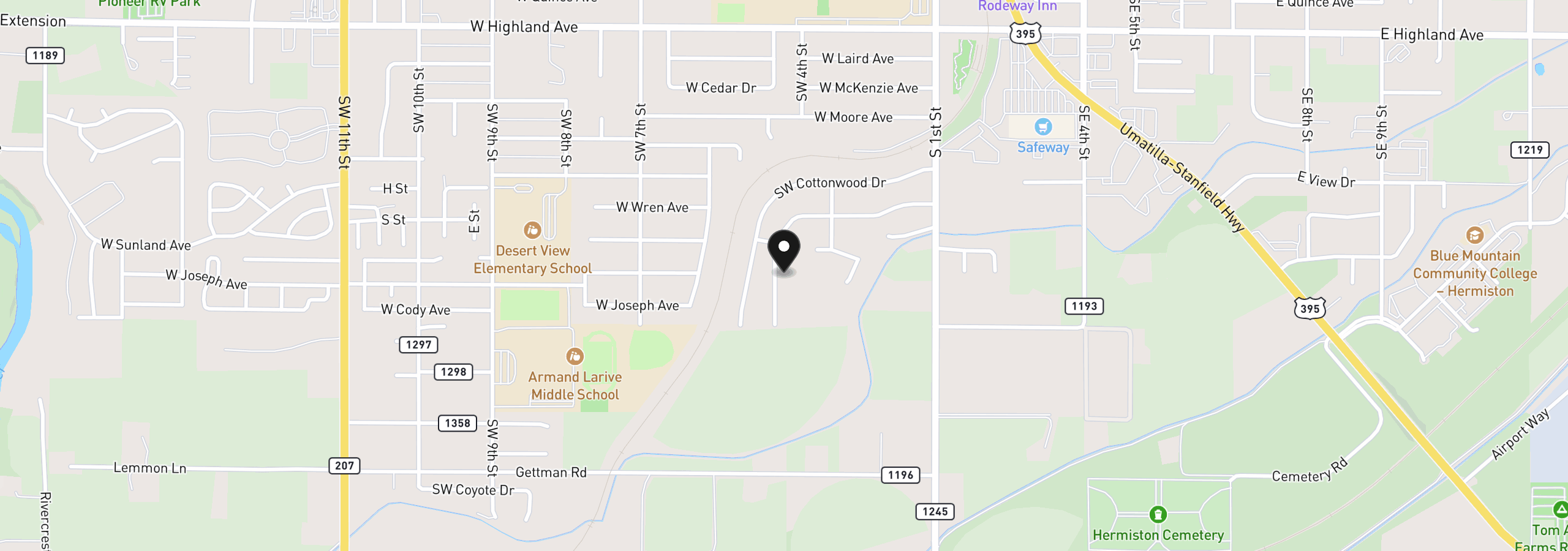 Map showing the location of 573 SW Desert Sky Dr 89, Hermiston, OR 97838