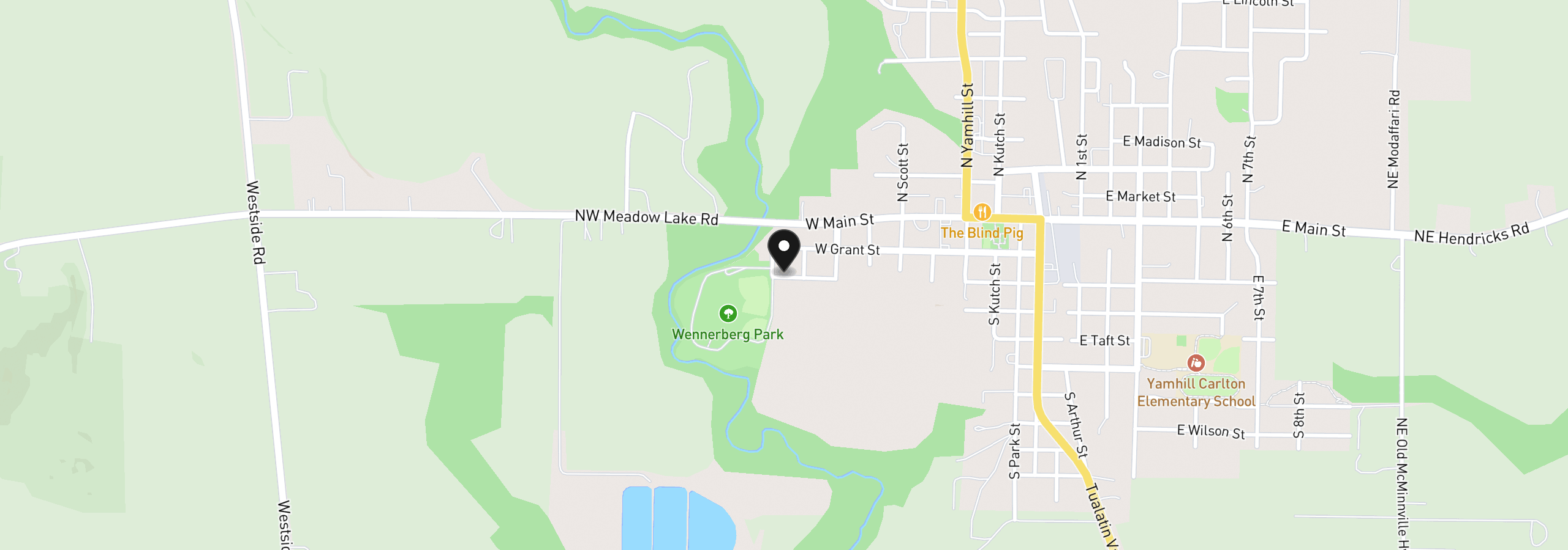 Map showing the location of 950 W Washington St, Carlton, OR 97111