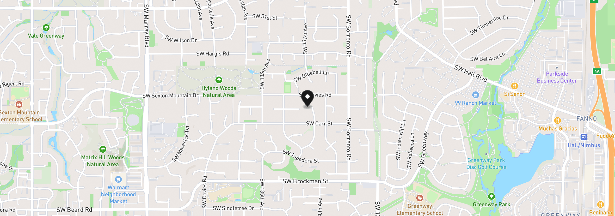 Map showing the location of 8345 SW Monticello Ct, Beaverton, OR 97008