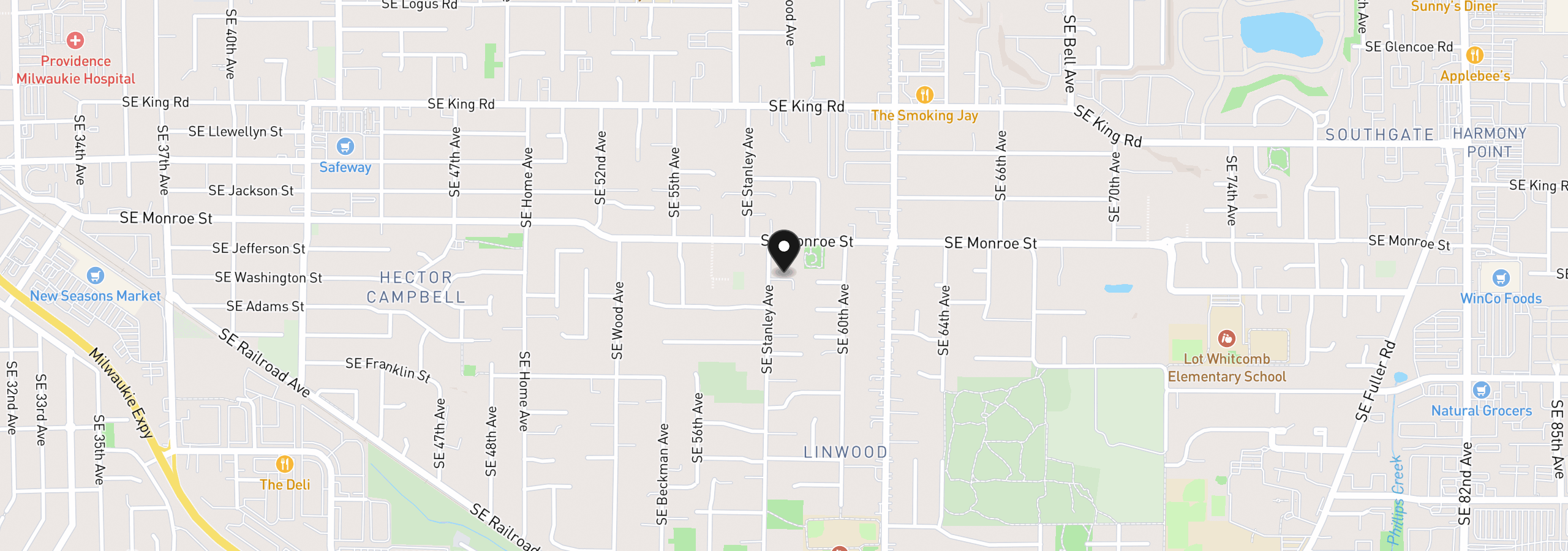 Map showing the location of 10986 SE Stanley Ave, Milwaukie, OR 97222
