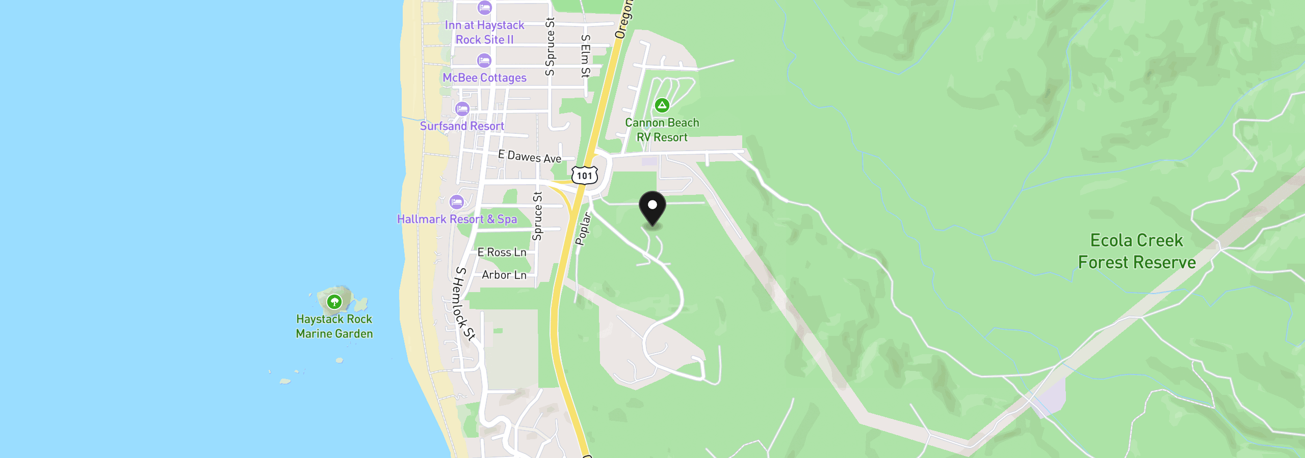 Map showing the location of 388 Sunset Blvd, Cannon Beach, OR 97110