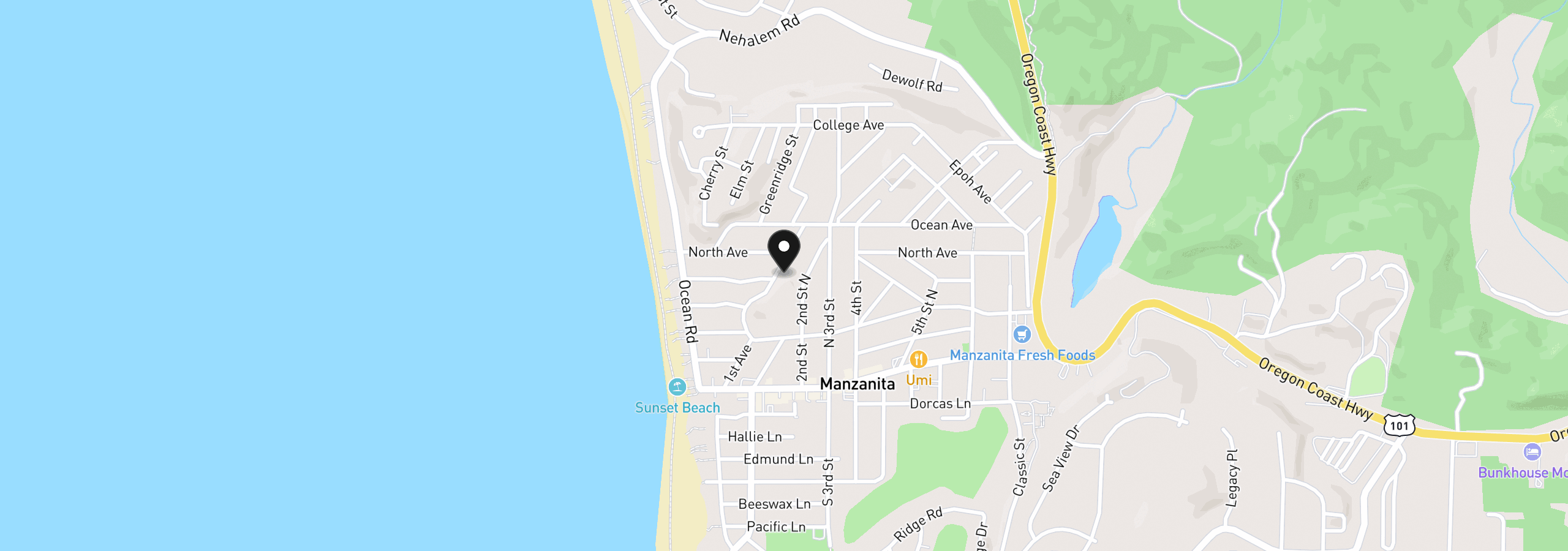 Map showing the location of 460 First St, Manzanita, OR 97130