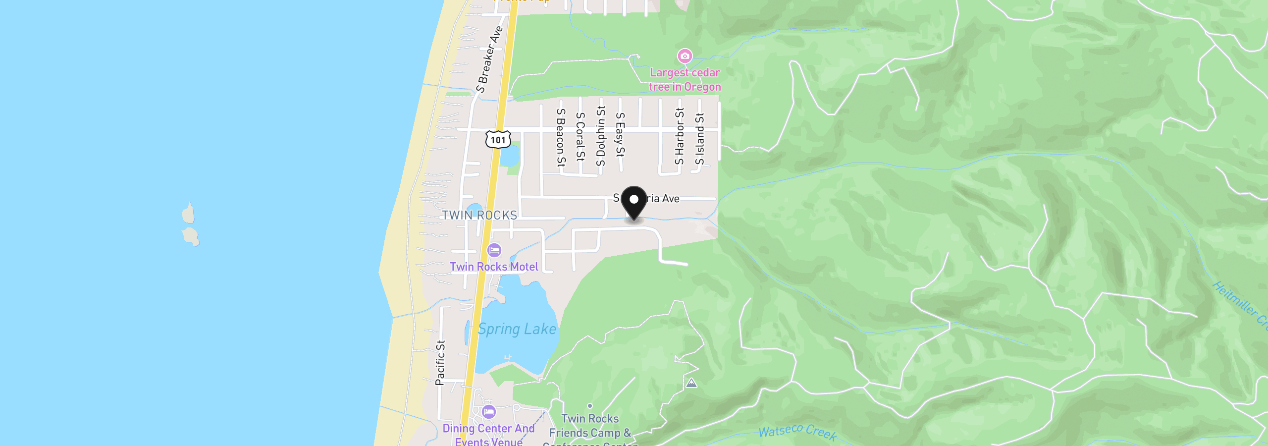 Map showing the location of 8640 Hollyhock St, Rockaway Beach, OR 97136
