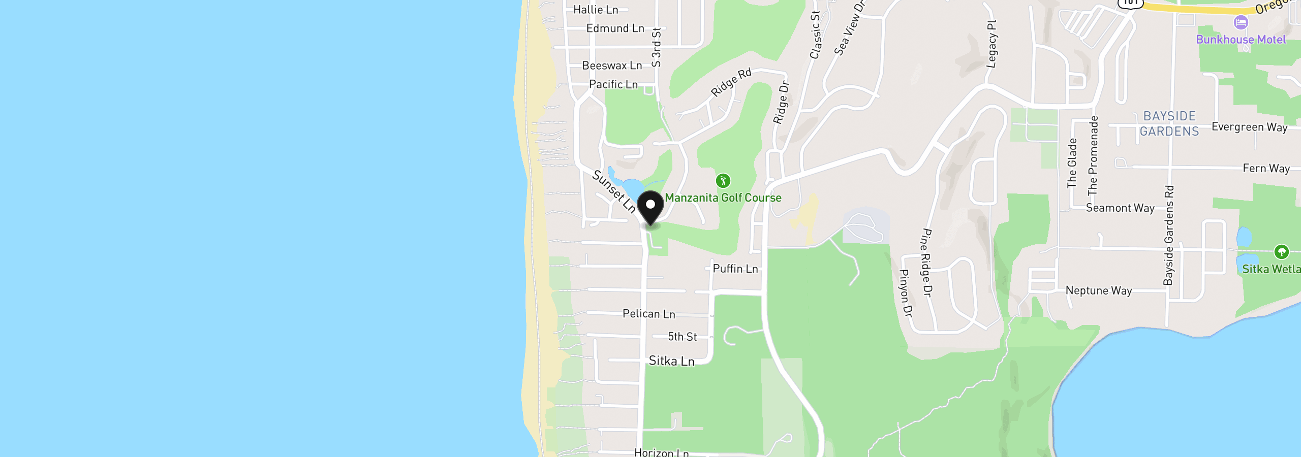 Map showing the location of 34815 Necarney Blvd, Manzanita, OR 97130