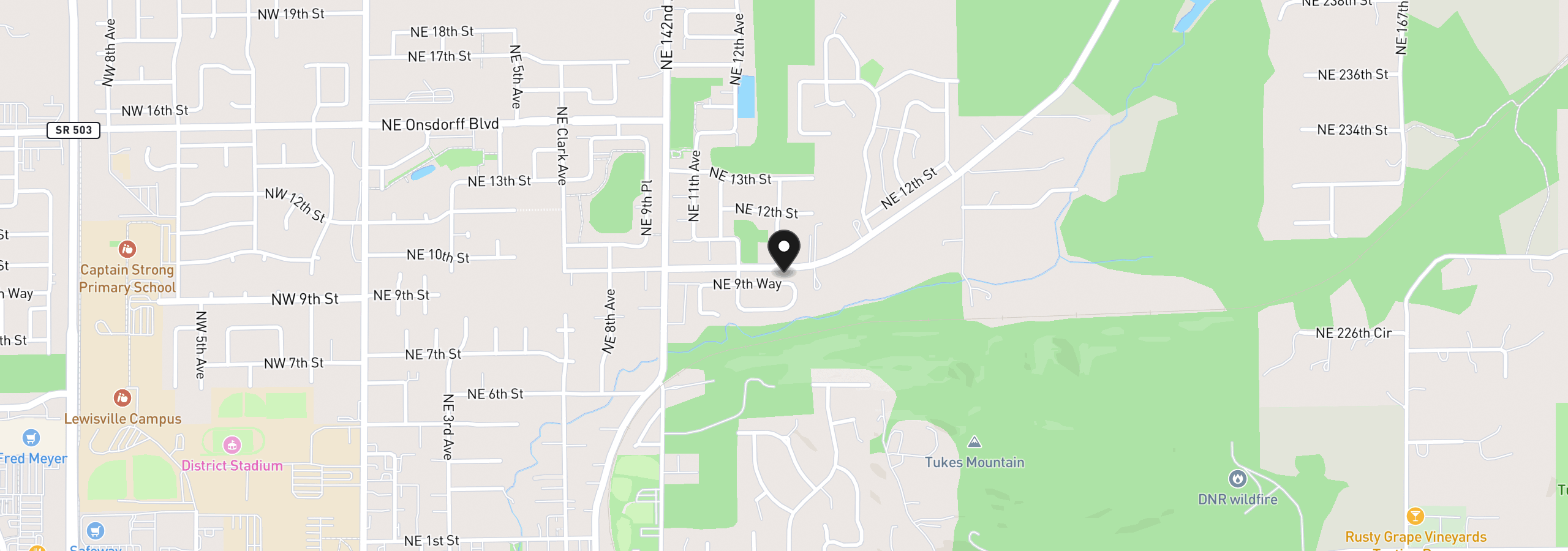Map showing the location of 1316 NE 9th Way, Battle Ground, Wa 98604