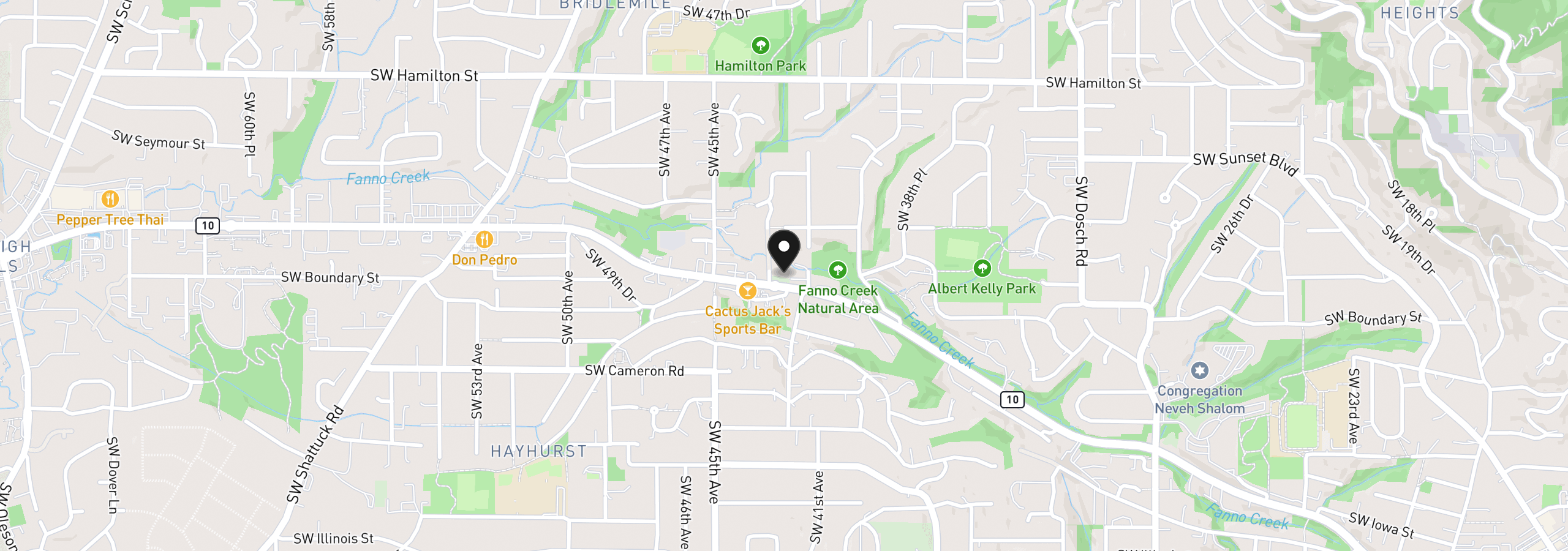 Map showing the location of 4255 SW Beaverton Hillsdale Hwy, Portland, OR 97221