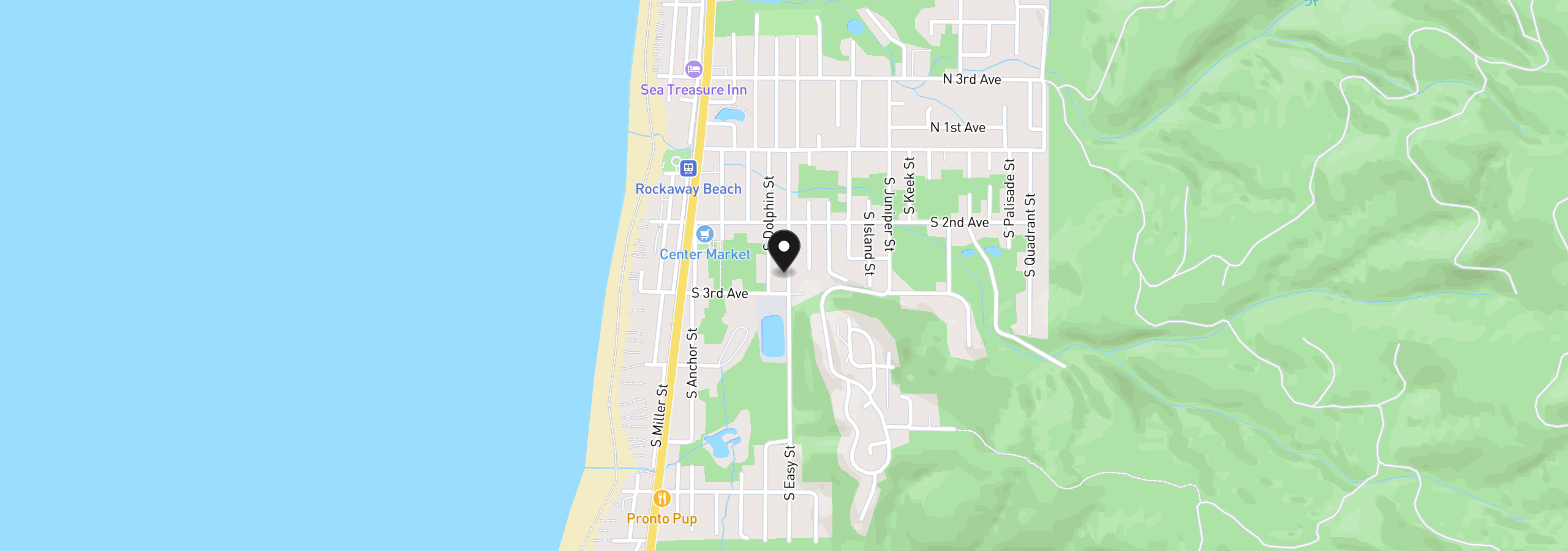 Map showing the location of 275 S Easy St, Rockaway Beach, OR 97136