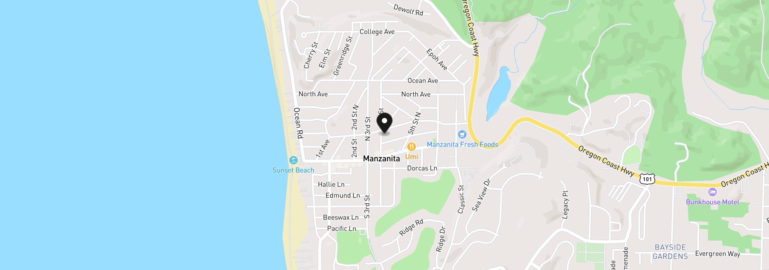 Map showing the location of 266 Fourth St N, Manzanita, OR 97130
