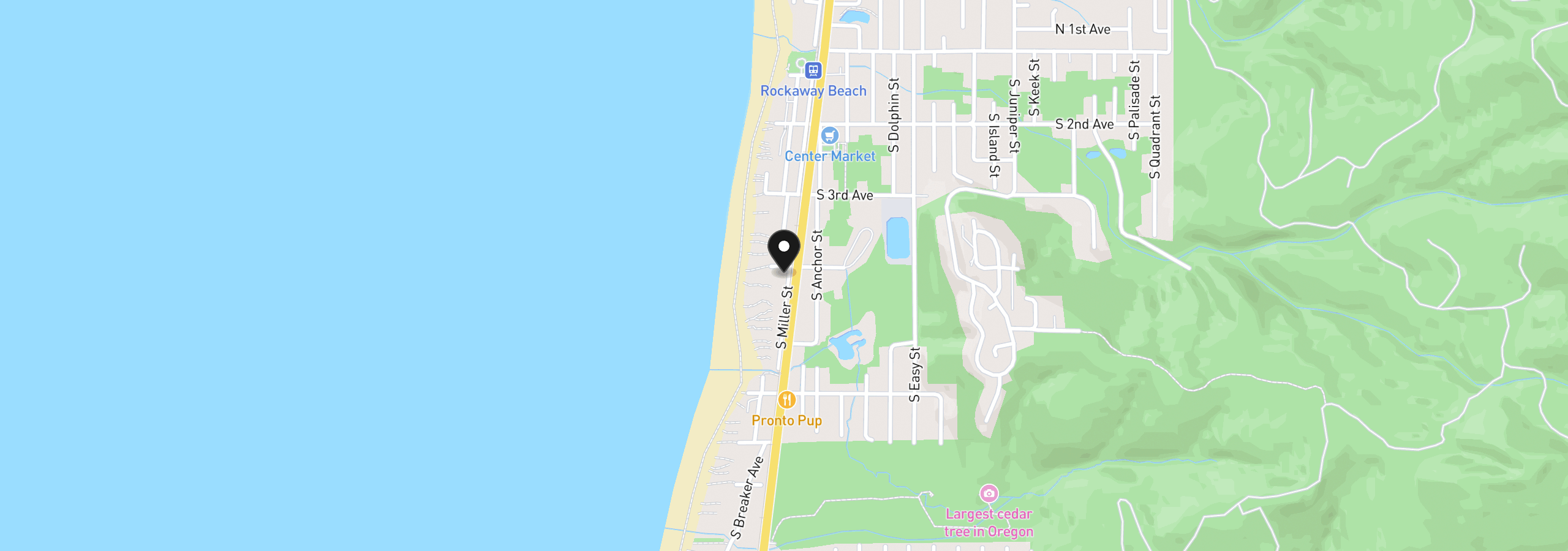 Map showing the location of 405 S Miller, Rockaway Beach, OR 97136