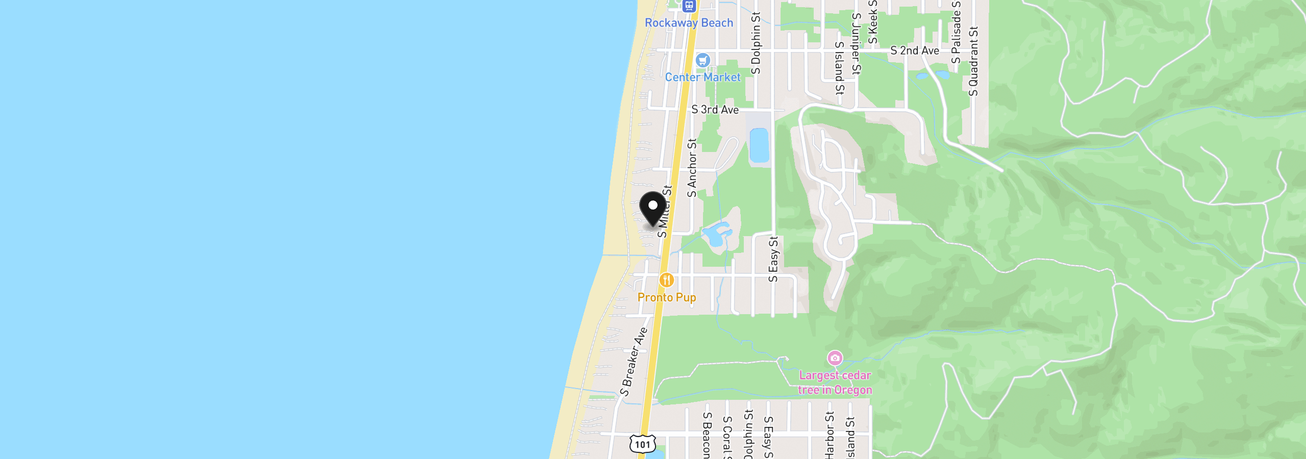 Map showing the location of 499 S Miller, Rockaway Beach, OR 97136
