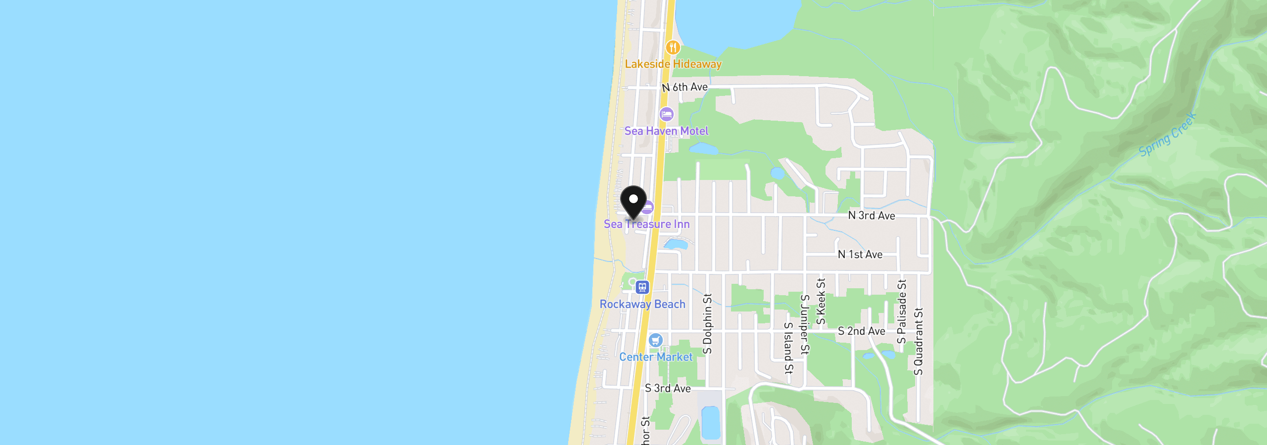 Map showing the location of 220 N Pacific St, Rockaway Beach, OR 97136