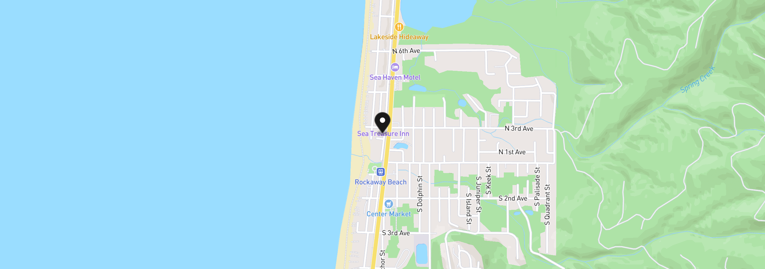 Map showing the location of 205 N Miller St, Rockaway Beach, OR 97136