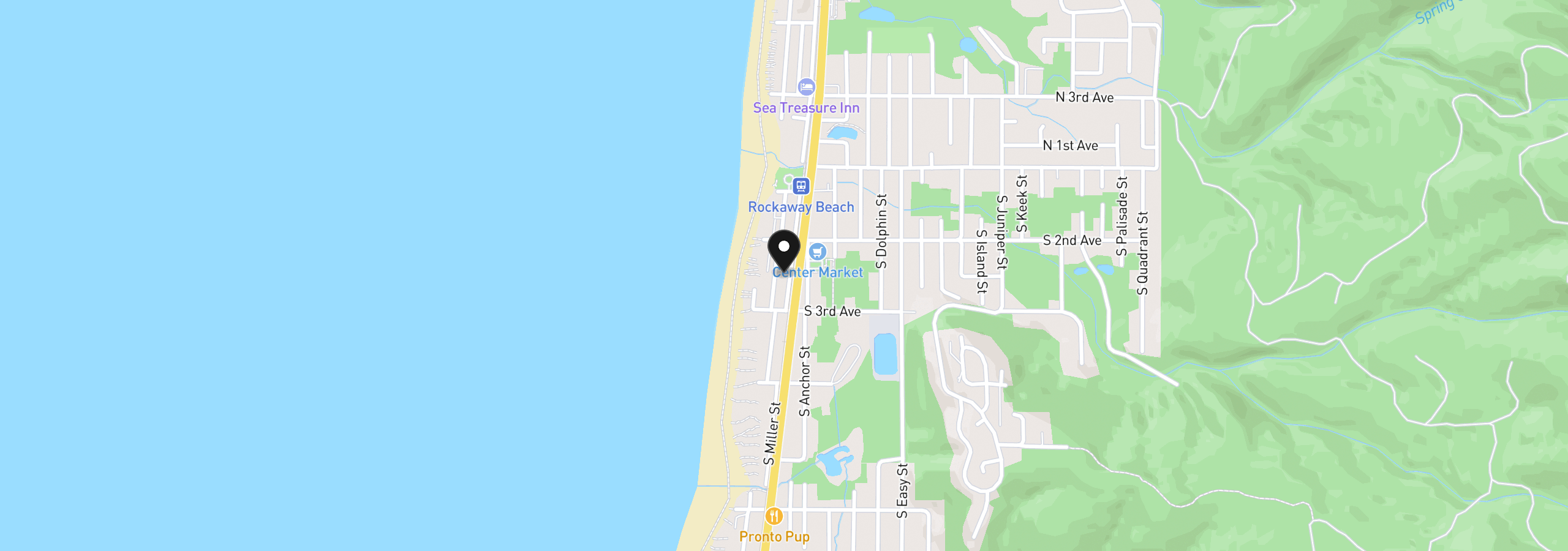 Map showing the location of 247 Miller St, Rockaway Beach, OR 97136