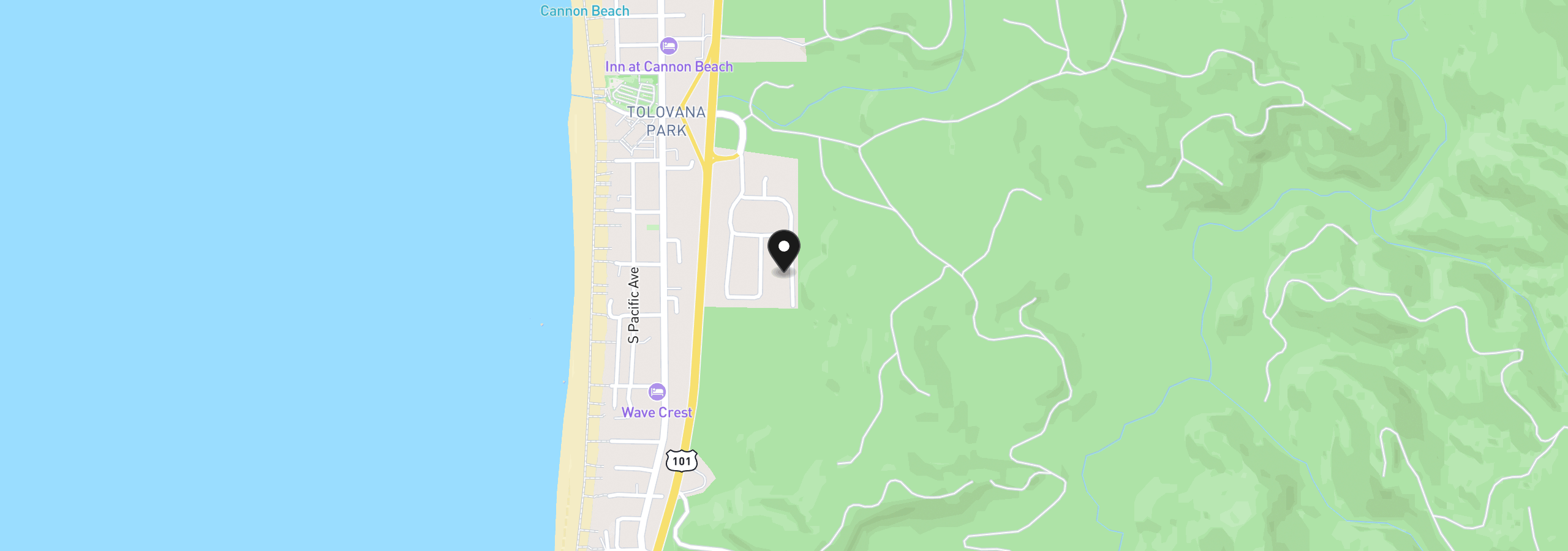 Map showing the location of 3764 E Chinook Ave, Cannon Beach, OR 97110