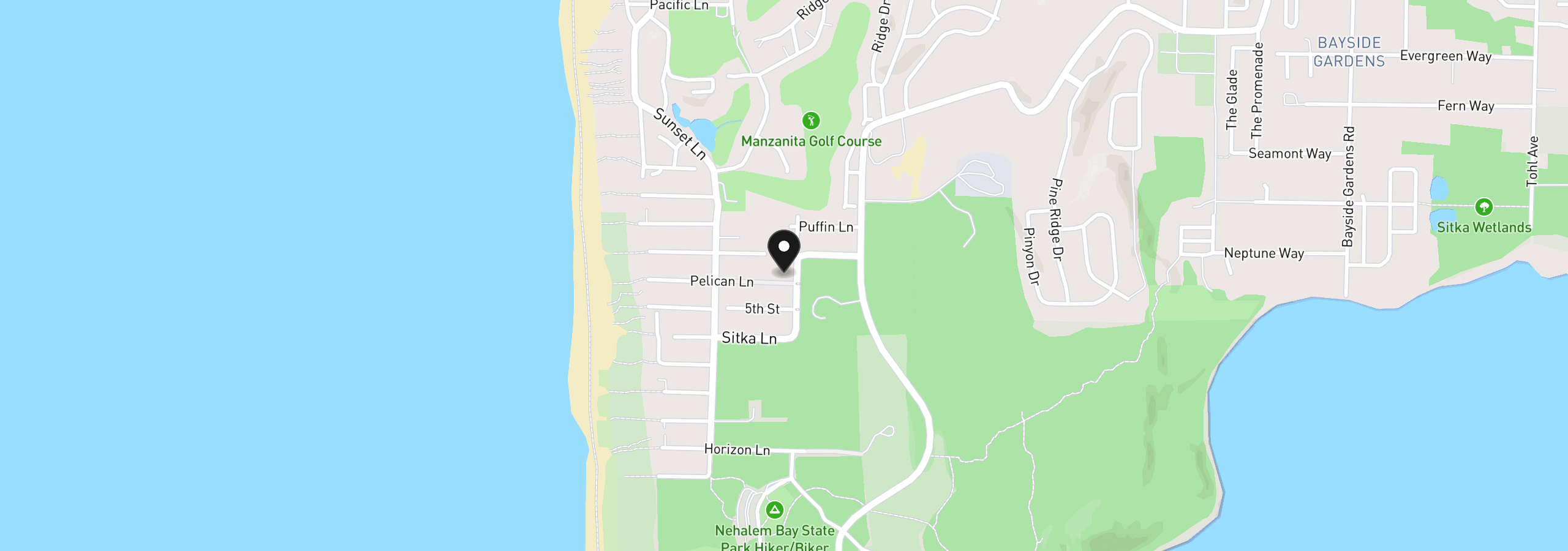 Map showing the location of Pelican Ln 05500, Manzanita, OR 97130