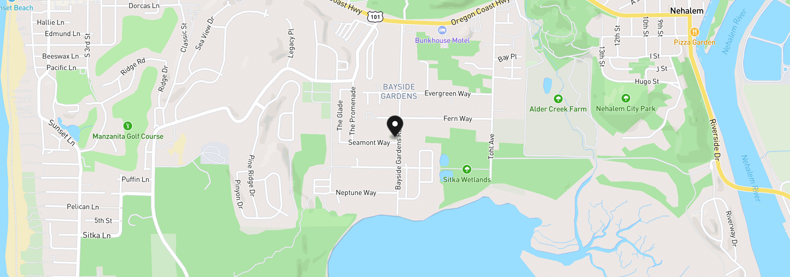 Map showing the location of 35150 Bayside Gardens Dr, Nehalem, OR 97131