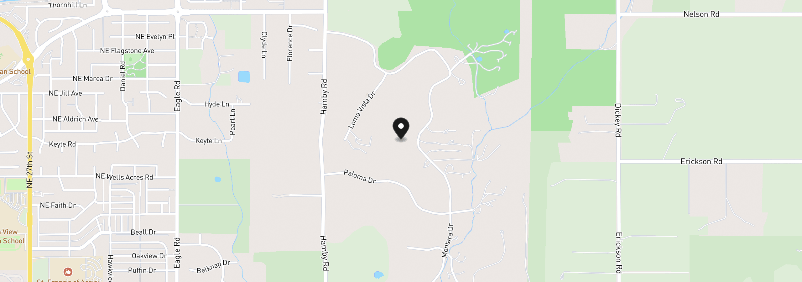 Map showing the location of 62825 Montara Dr, Bend, OR 97701