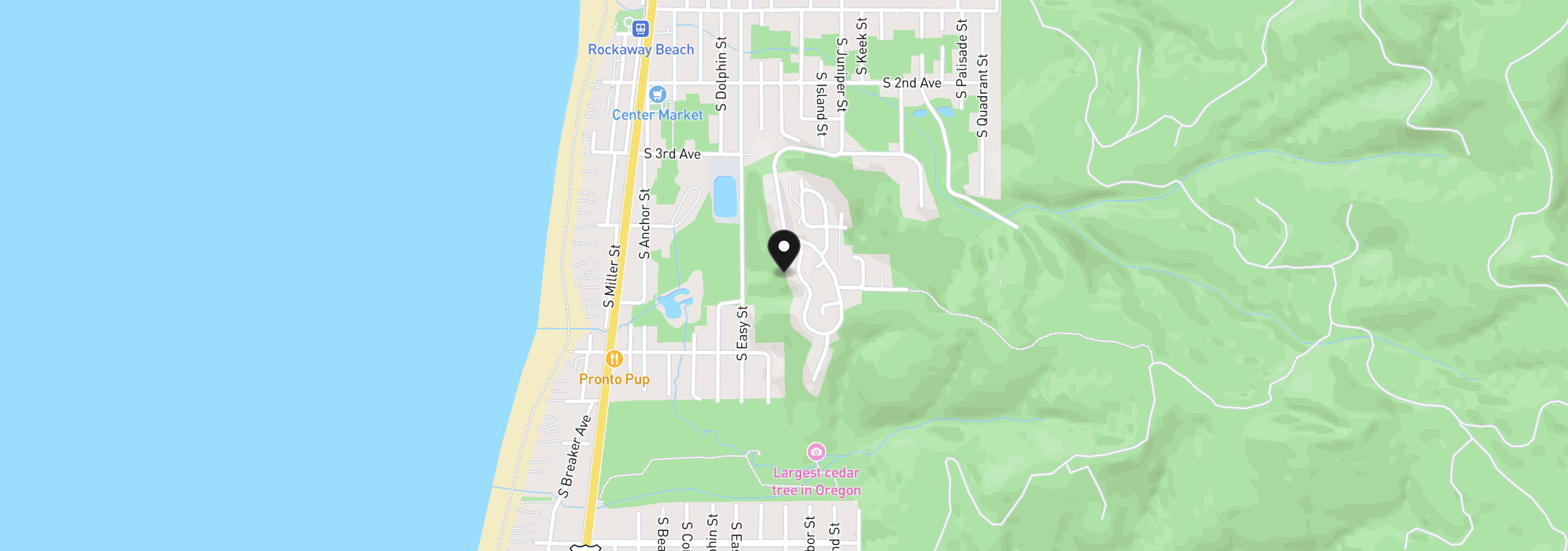 Map showing the location of Hillside Dr 66, Rockaway Beach, OR 97136