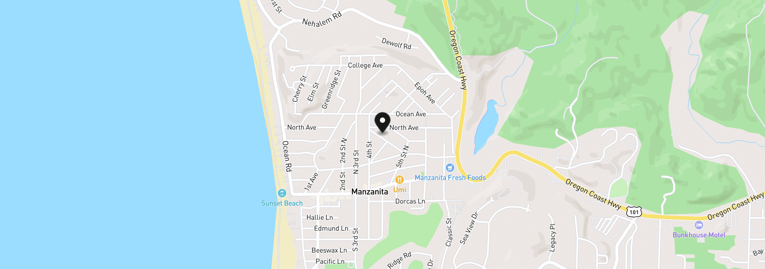 Map showing the location of 421 Pine Ave, Manzanita, OR 97130