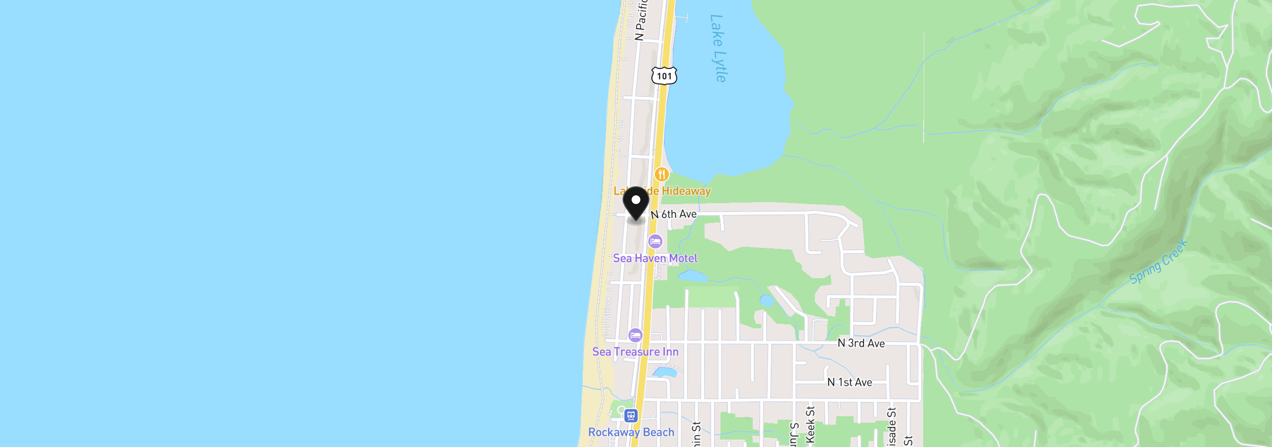 Map showing the location of 553 N Miller St, Rockaway Beach, OR 97136