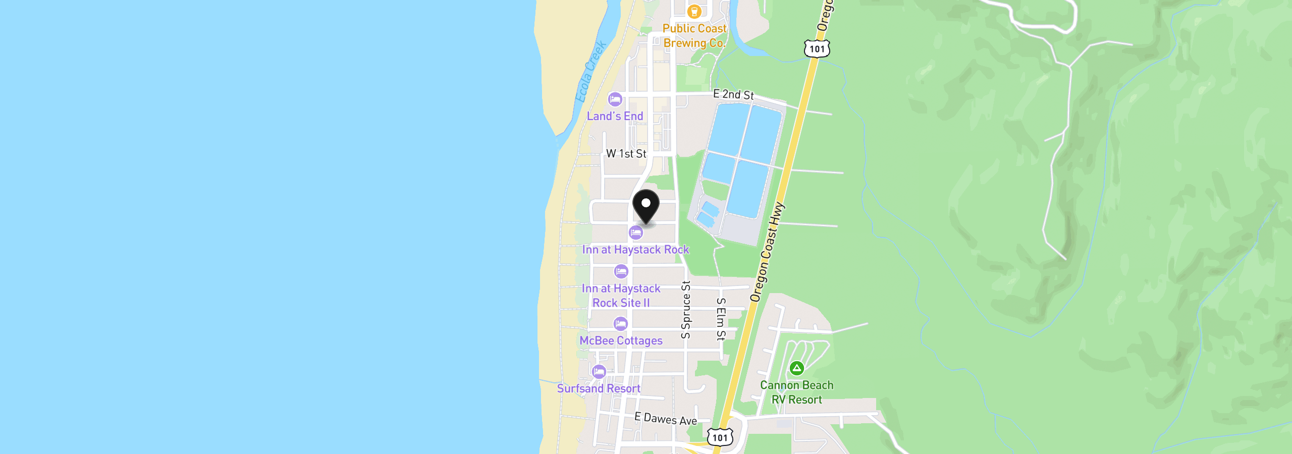Map showing the location of 139 E Adams, Cannon Beach, OR 97110