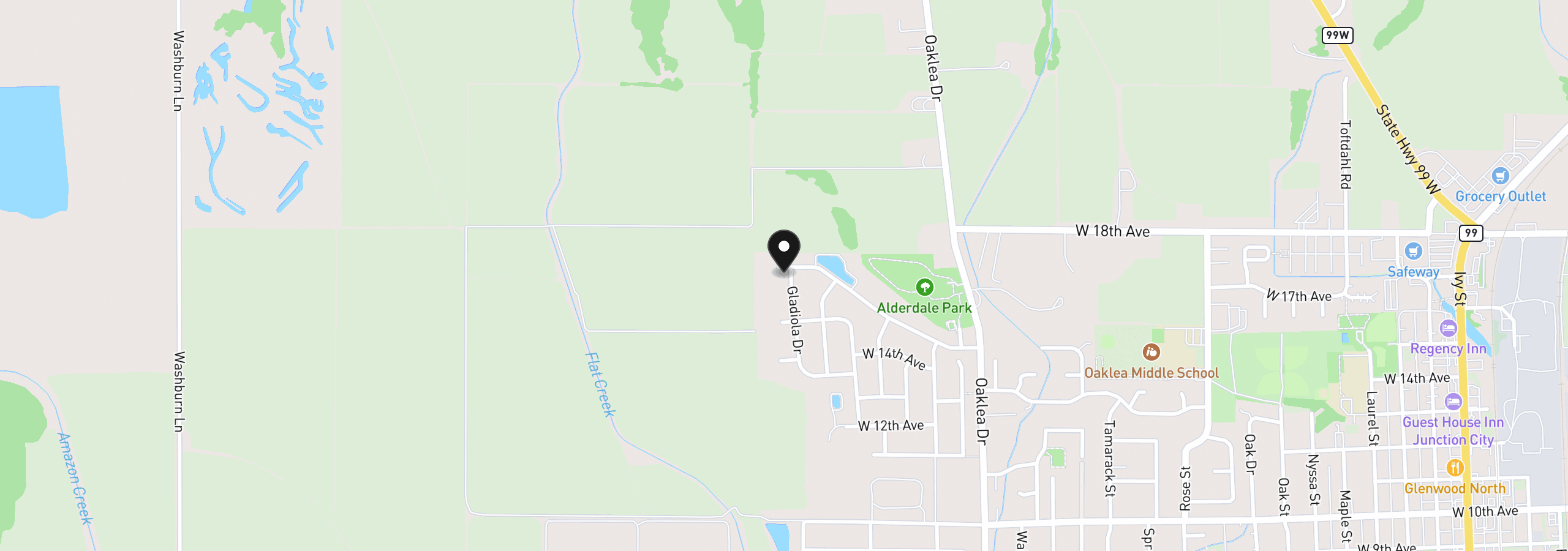 Map showing the location of 1497 Gladiola Dr, Junction City, OR 97448