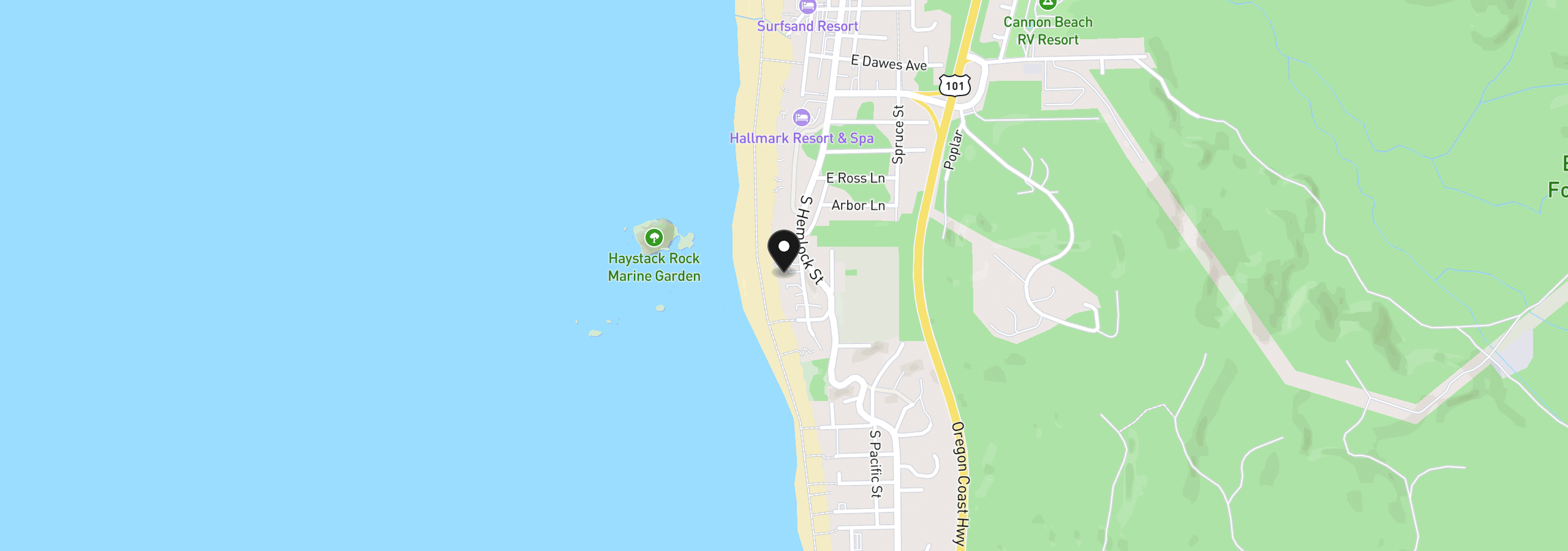 Map showing the location of 1860 Pacific Ave, Cannon Beach, OR 97110