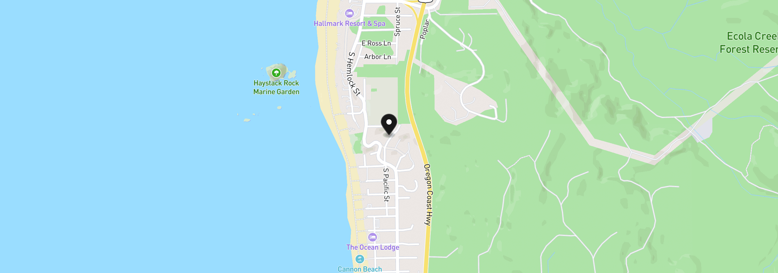 Map showing the location of Chena, Cannon Beach, OR 97110