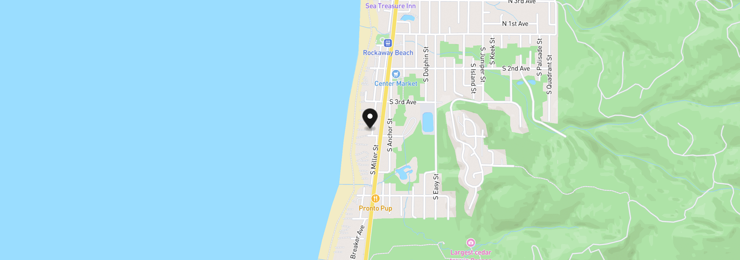 Map showing the location of 377 S Pacific Ave, Rockaway Beach, OR 97136