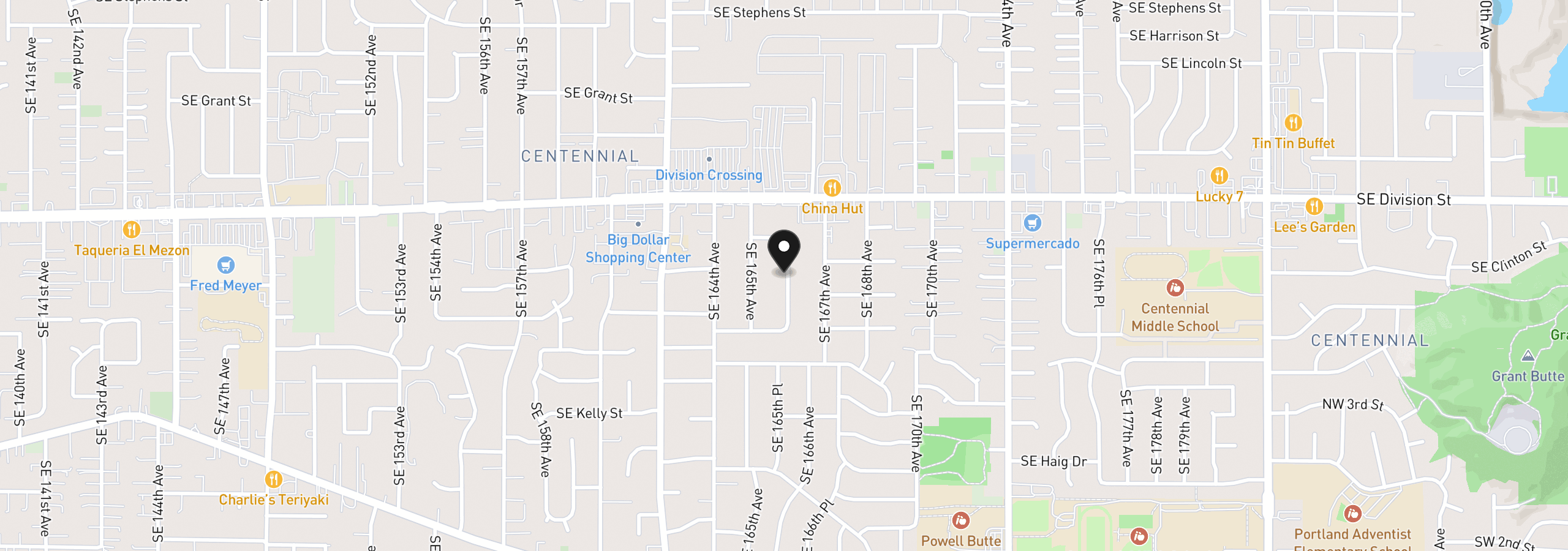Map showing the location of 2725 SE 166th Ave, Portland, OR 97236