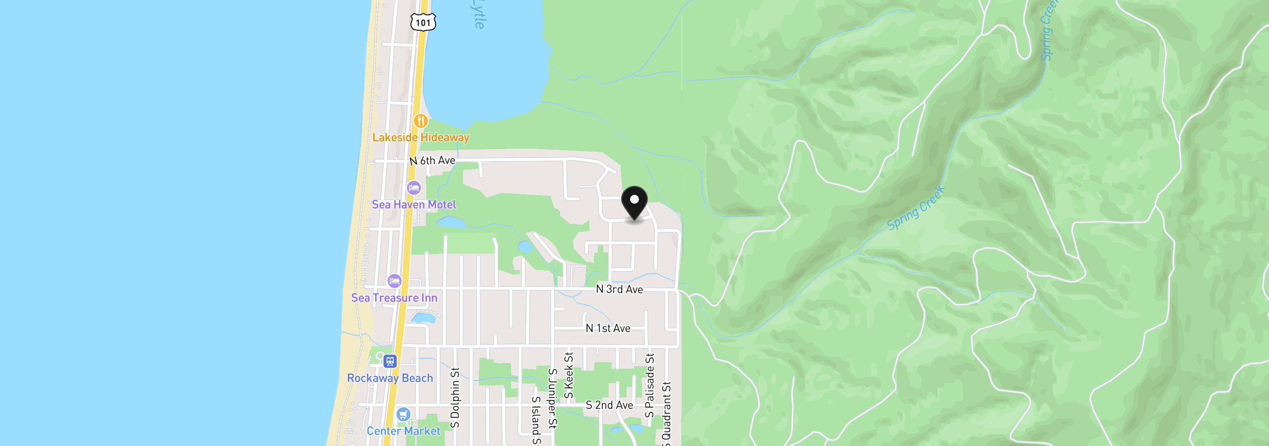 Map showing the location of 1475 Cedar Creek Cir, Rockaway Beach, OR 97136