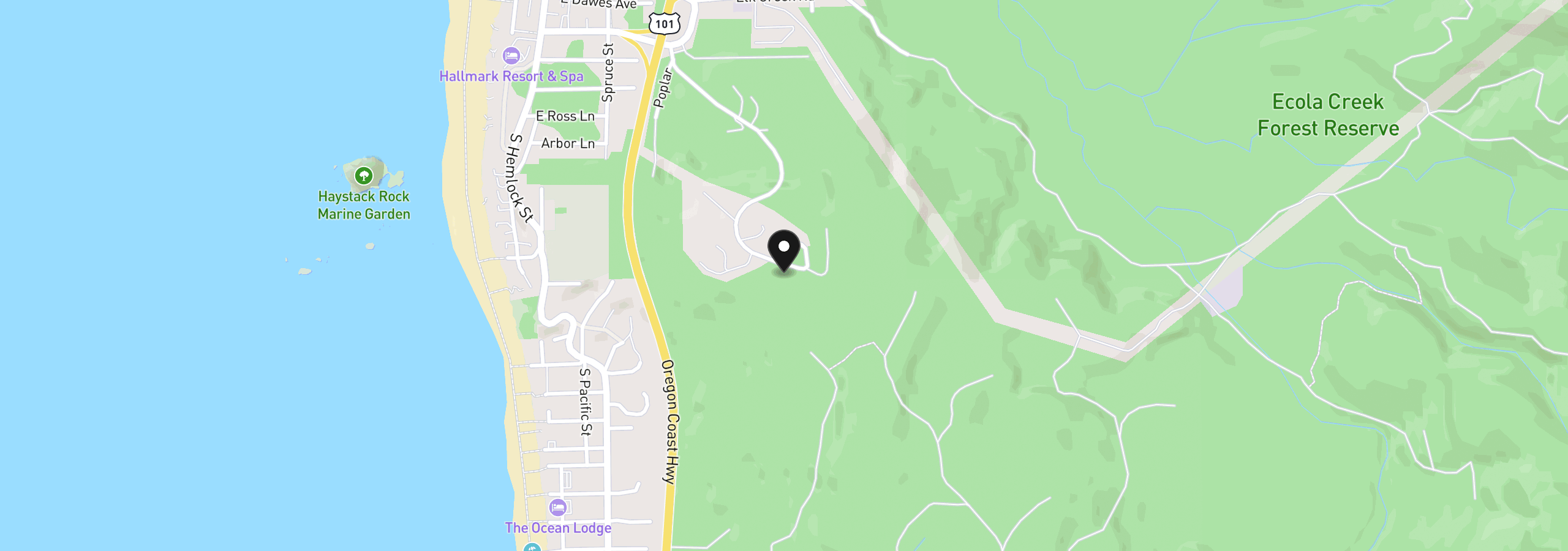 Map showing the location of Seascape Dr 1207, Cannon Beach, OR 97110