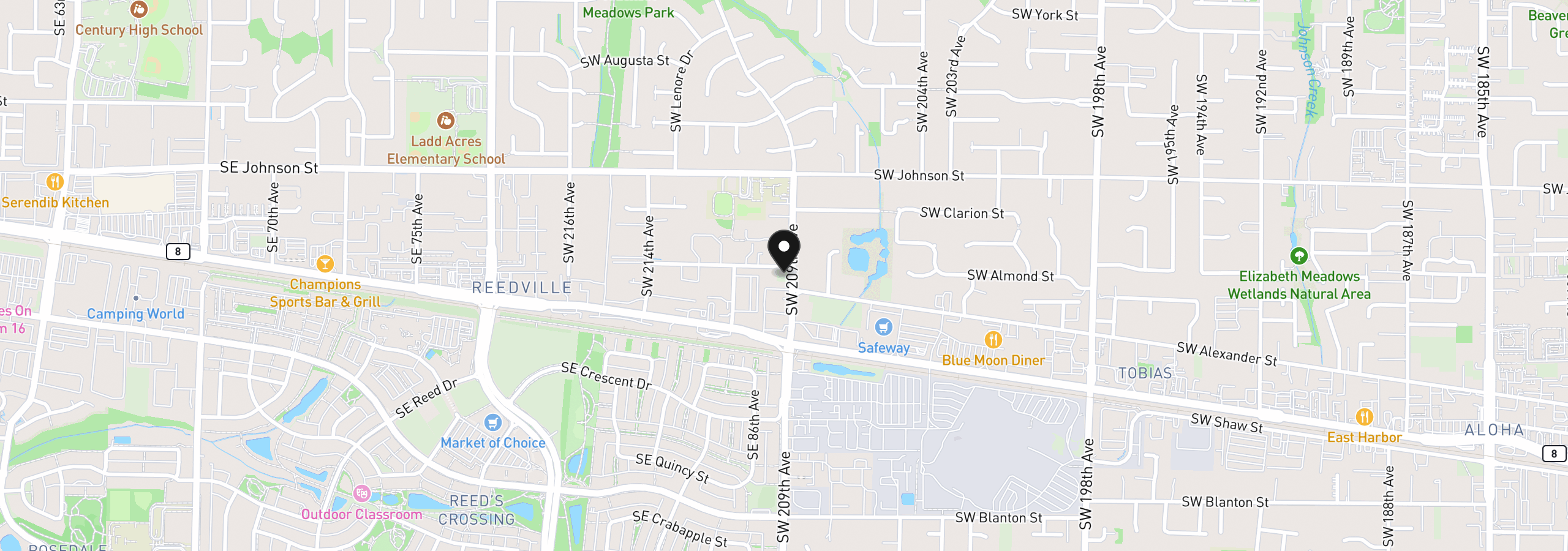 Map showing the location of 3015 SW 209th Ave, Beaverton, OR 97003