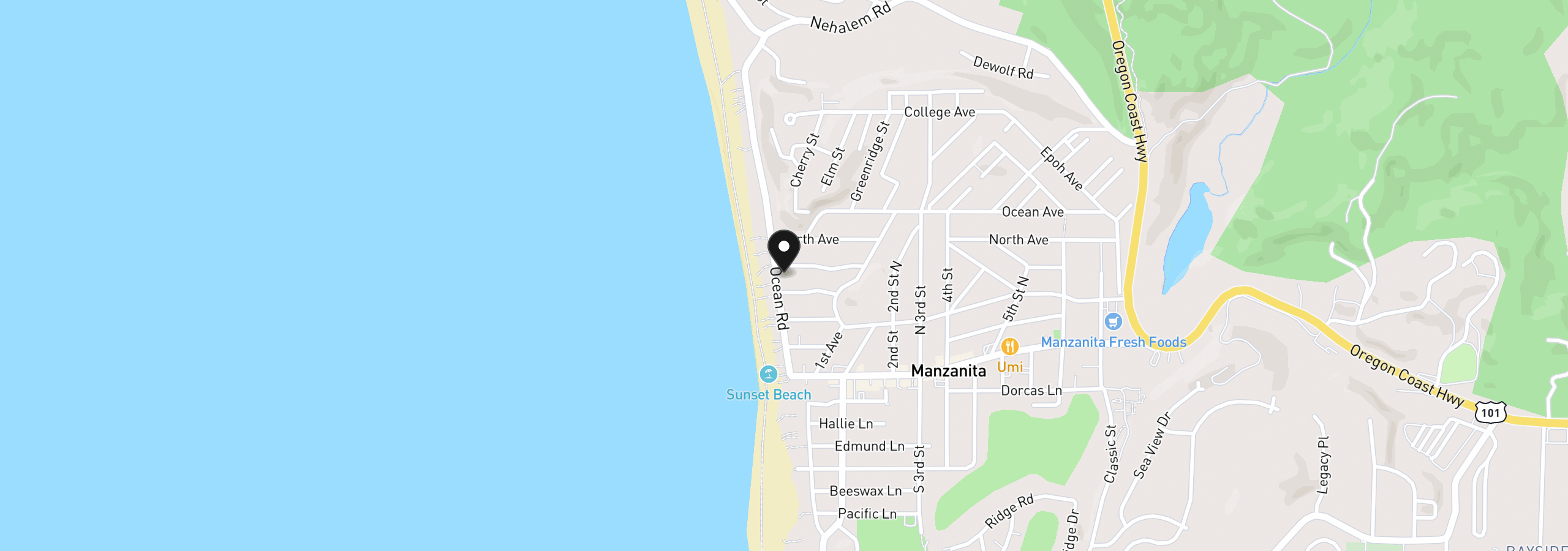 Map showing the location of 000 Ocean Rd, Manzanita, OR 97130