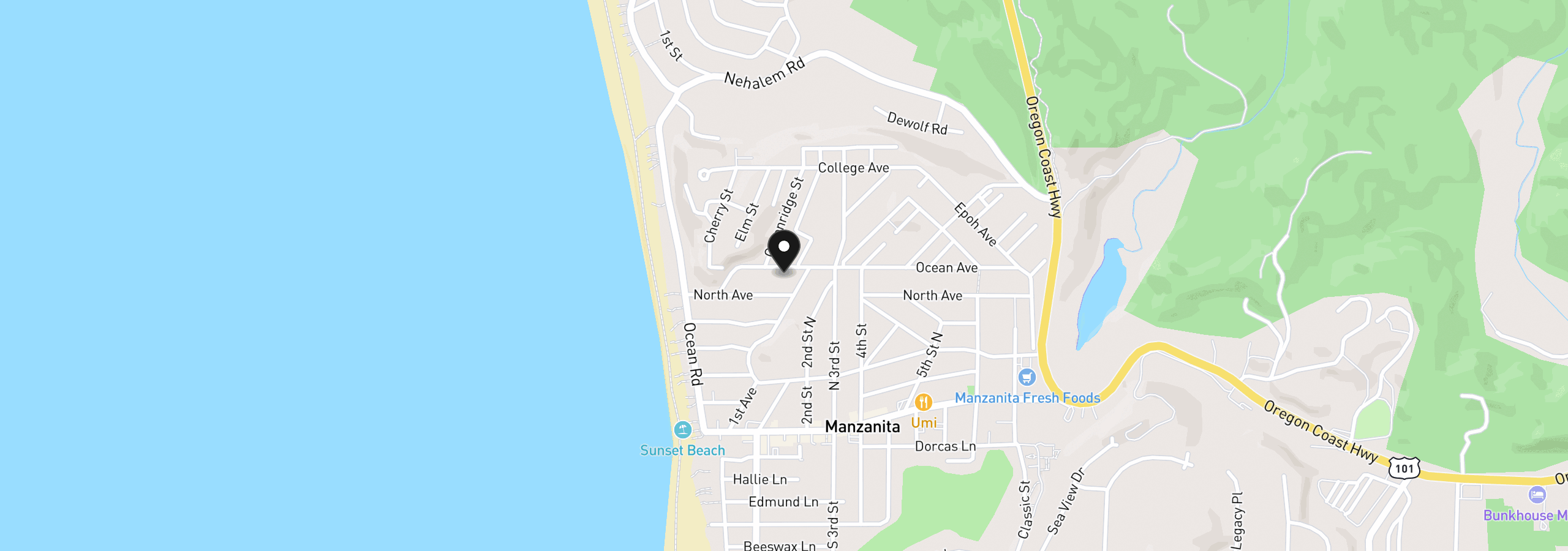 Map showing the location of 162 Ocean Ave, Manzanita, OR 97130