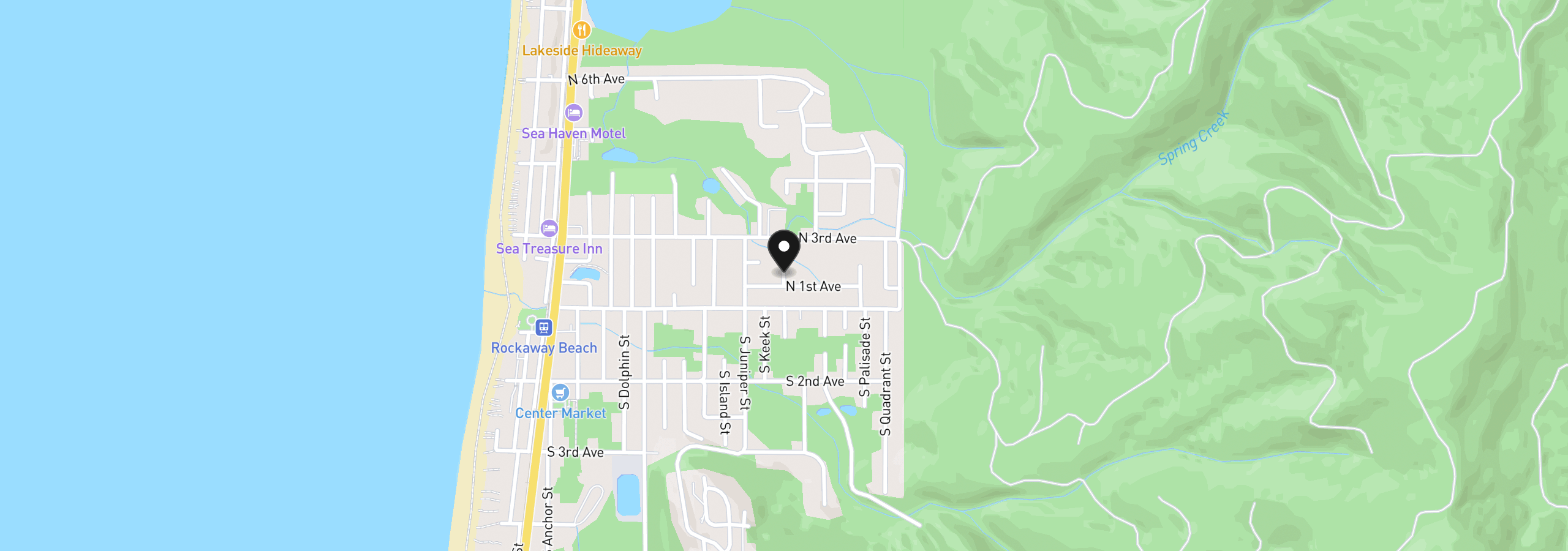 Map showing the location of Lagoon St, Rockaway Beach, OR 97136