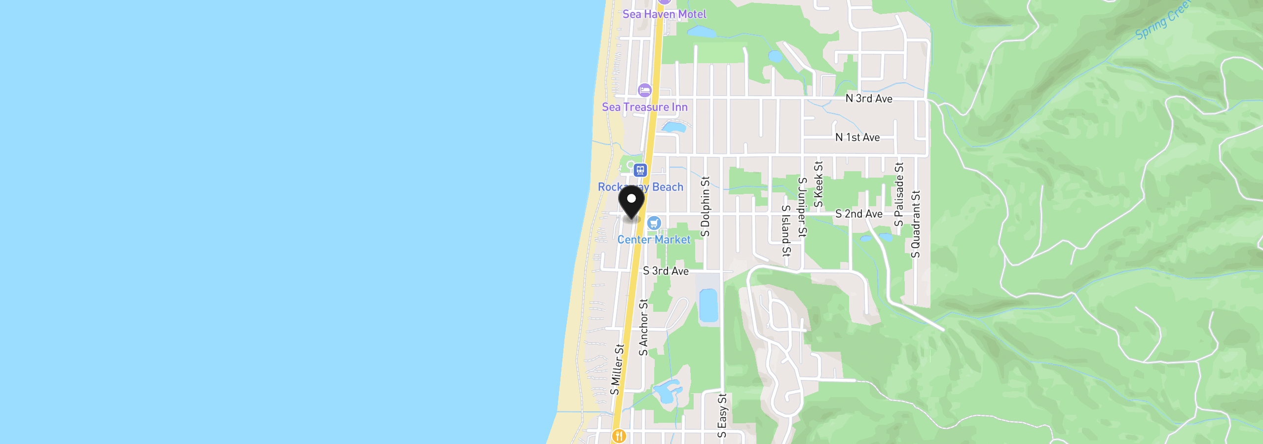 Map showing the location of 211 S Miller St, Rockaway Beach, OR 97136