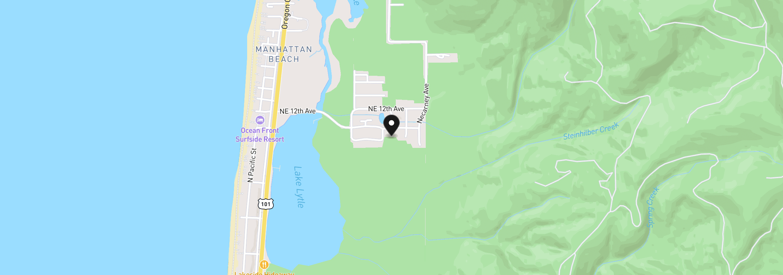 Map showing the location of 1100 Tillamook, Rockaway Beach, OR 97136