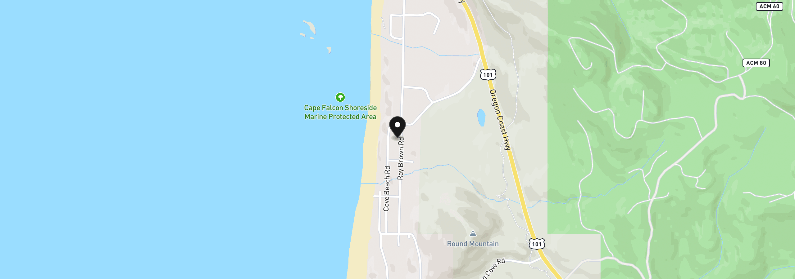 Map showing the location of 79238 Ray Brown Rd, Cove Beach, OR 97102