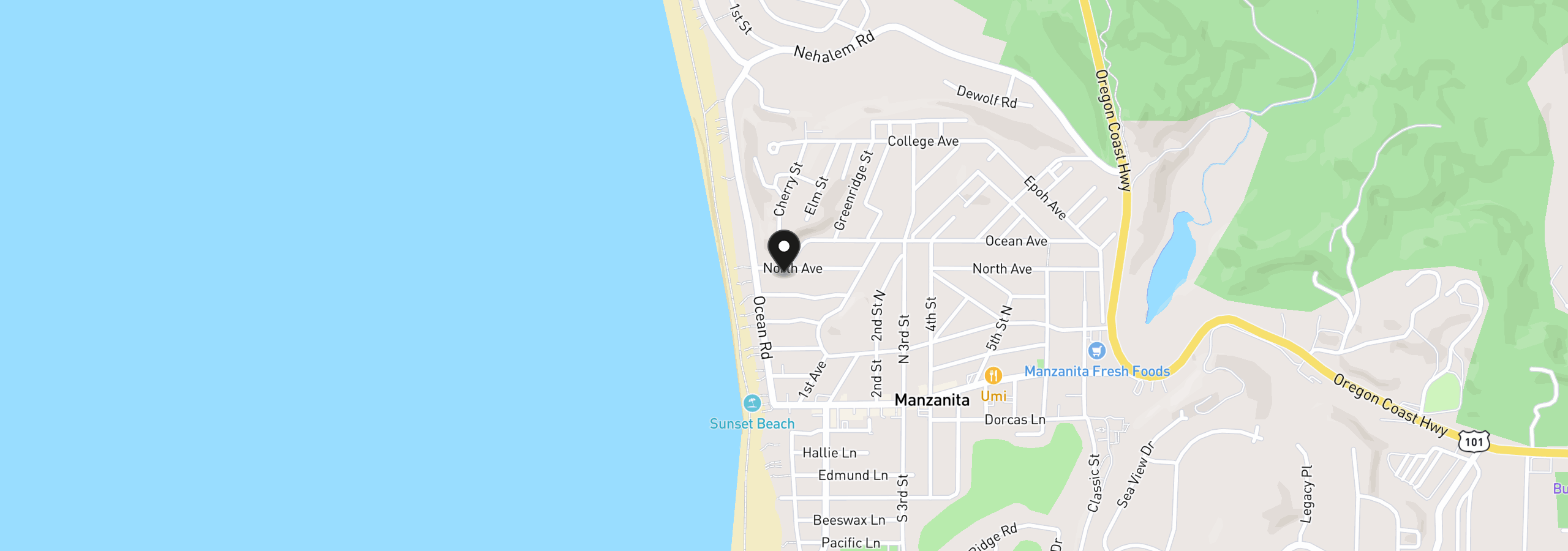 Map showing the location of 44 North Ave, Manzanita, OR 97130