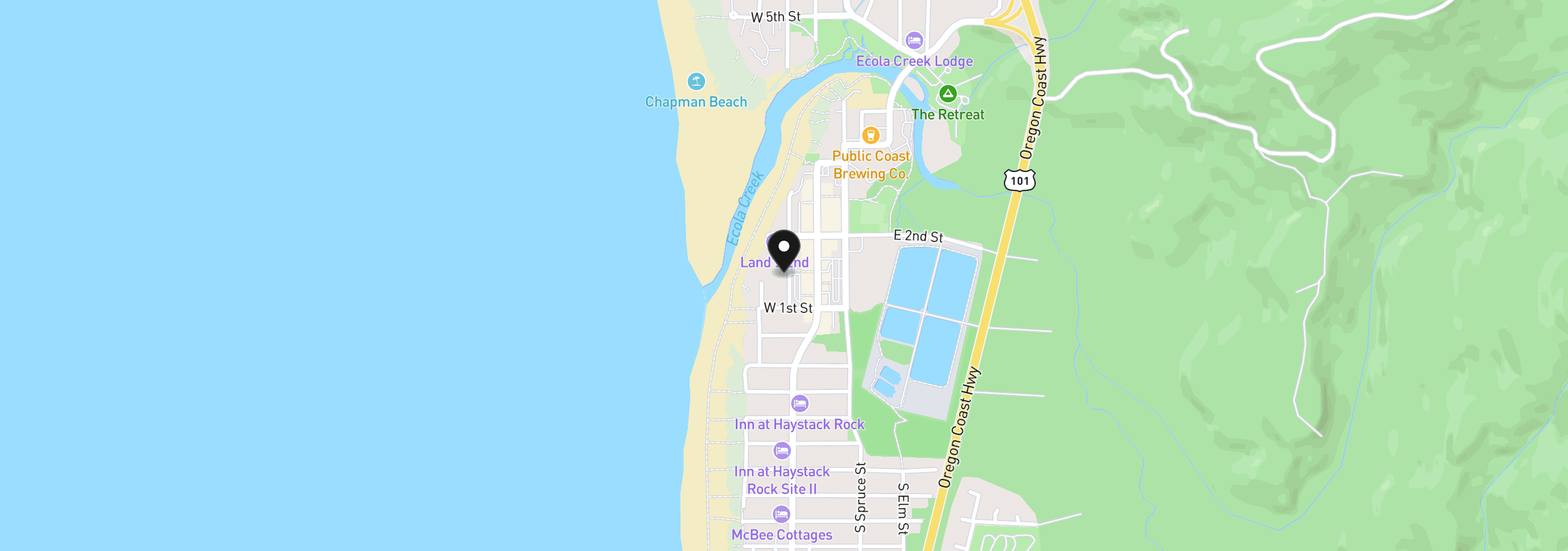 Map showing the location of 148 N Larch St, Cannon Beach, OR 97110
