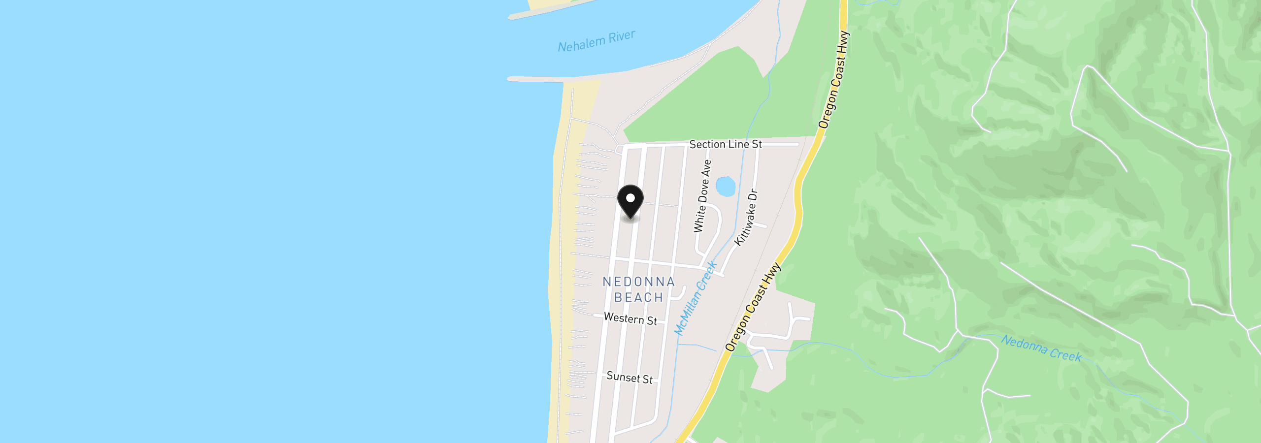 Map showing the location of Nedonna Ave 16-17, Rockaway Beach, OR 97136