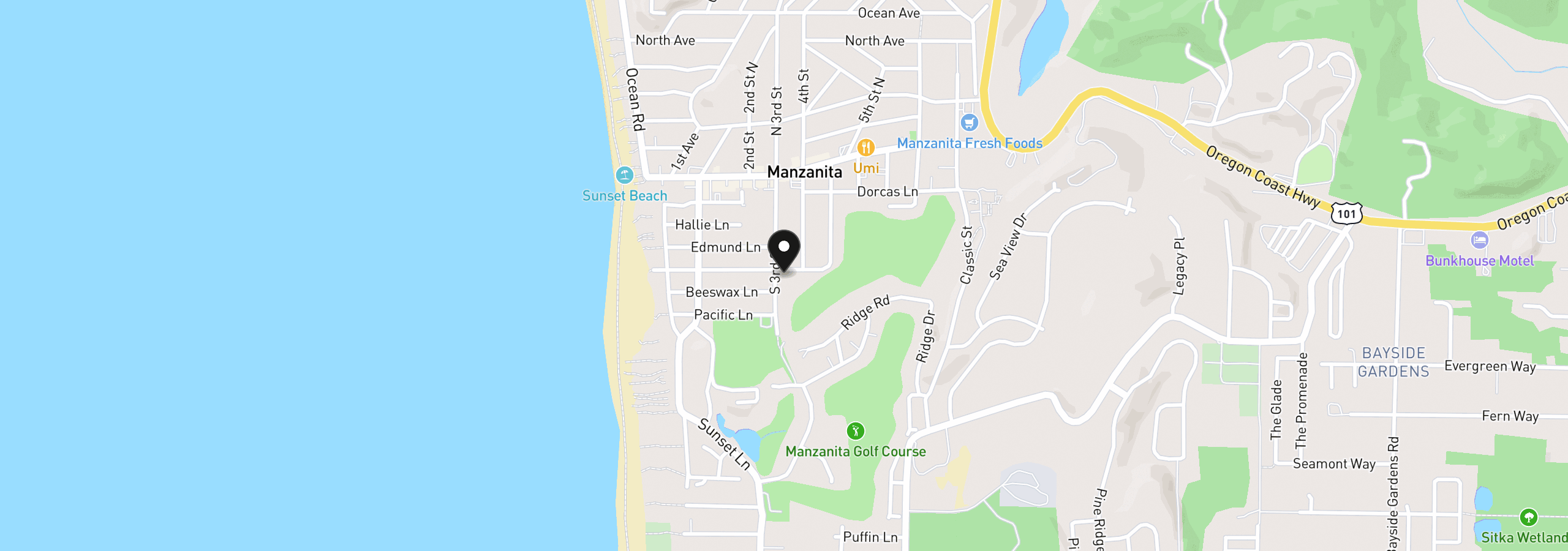 Map showing the location of 514 Third St, Manzanita, OR 97130