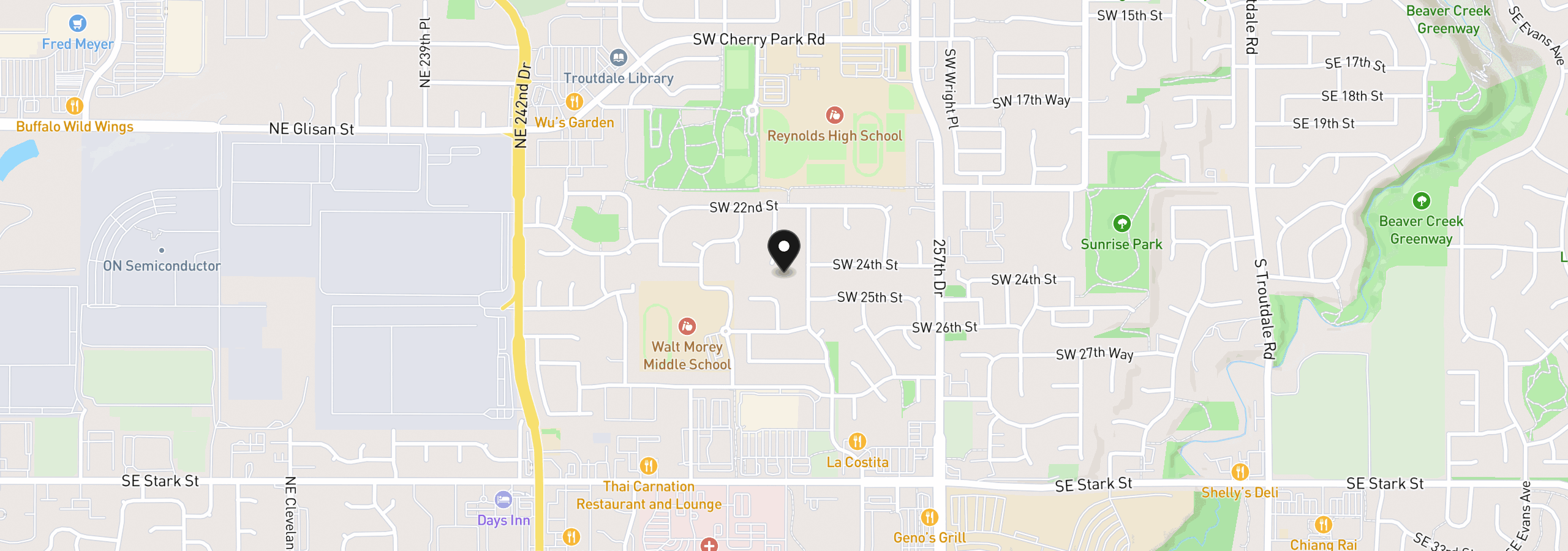 Map showing the location of 2412 SW Indian Mary Ct, Troutdale, OR 97060