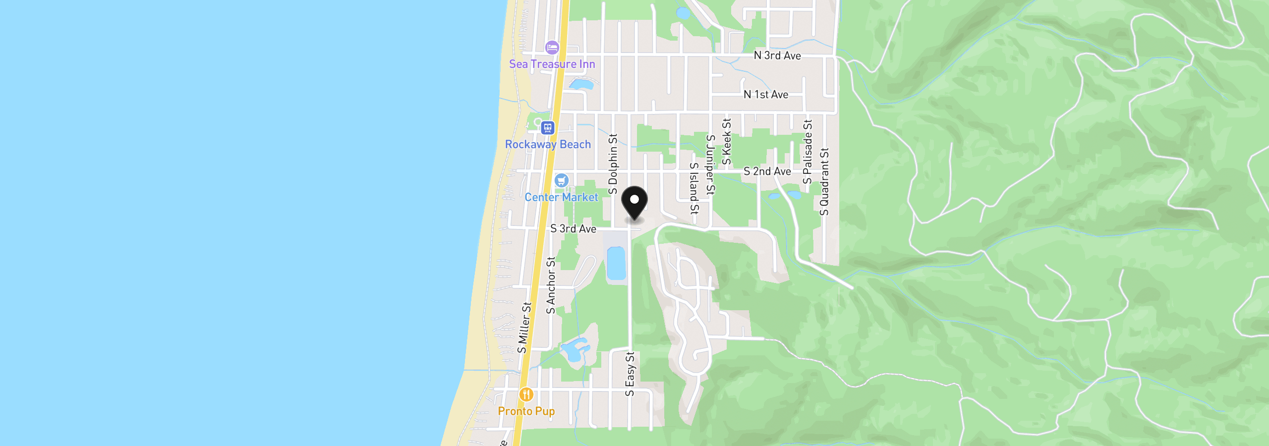 Map showing the location of 280 S Easy St, Rockaway Beach, OR 97136