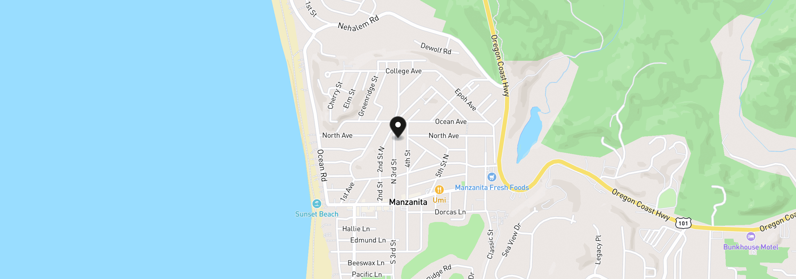 Map showing the location of 576 Third St, Manzanita, OR 97130