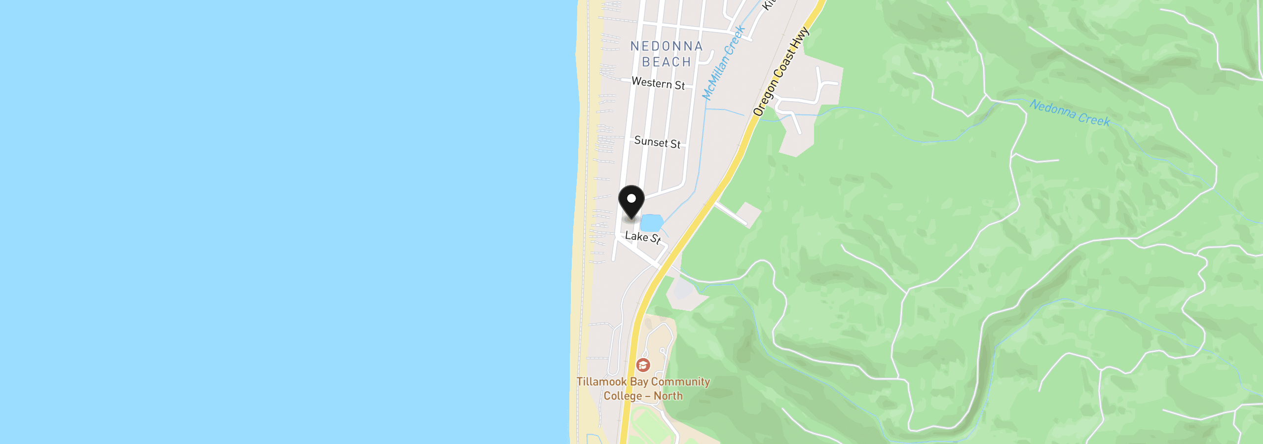 Map showing the location of 25730 Nedonna Ave, Rockaway Beach, OR 97136